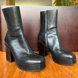 Zara Woman Black Leather Platform Ankle Boots